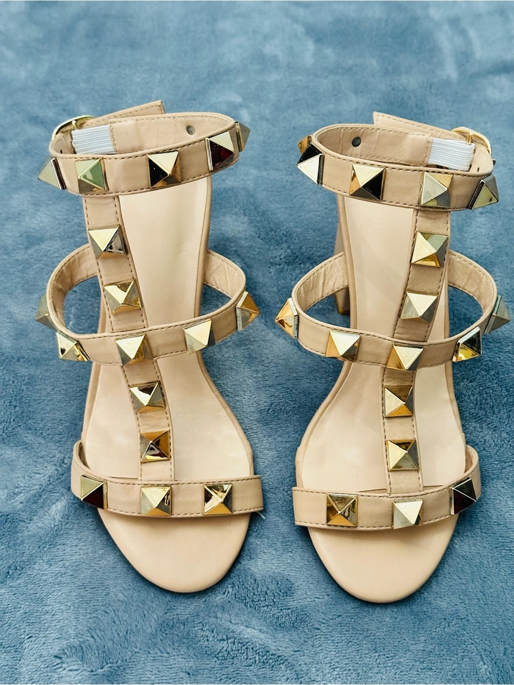 Studded Nude Strappy High Heels - Women